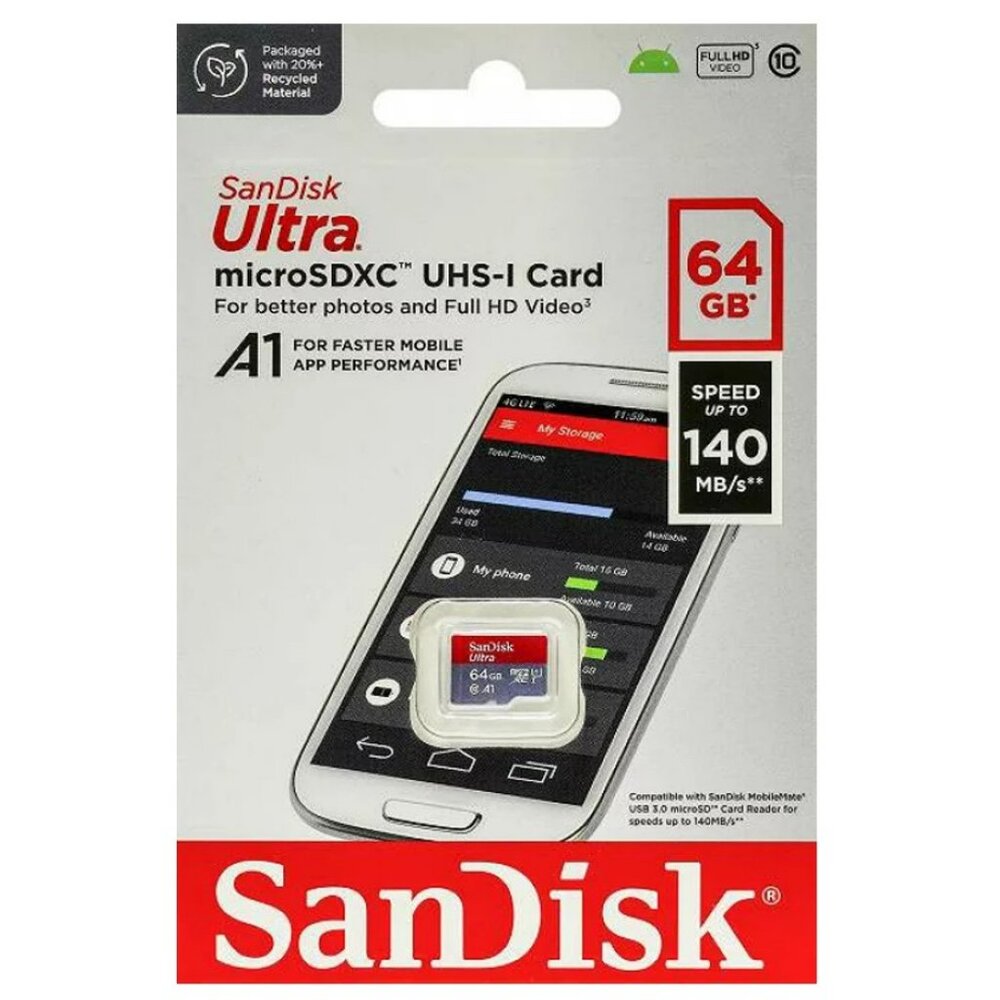 SanDisk Ultra microSDHC UHS-I Card, 64GB Speed up to 140 MB/s  NEW